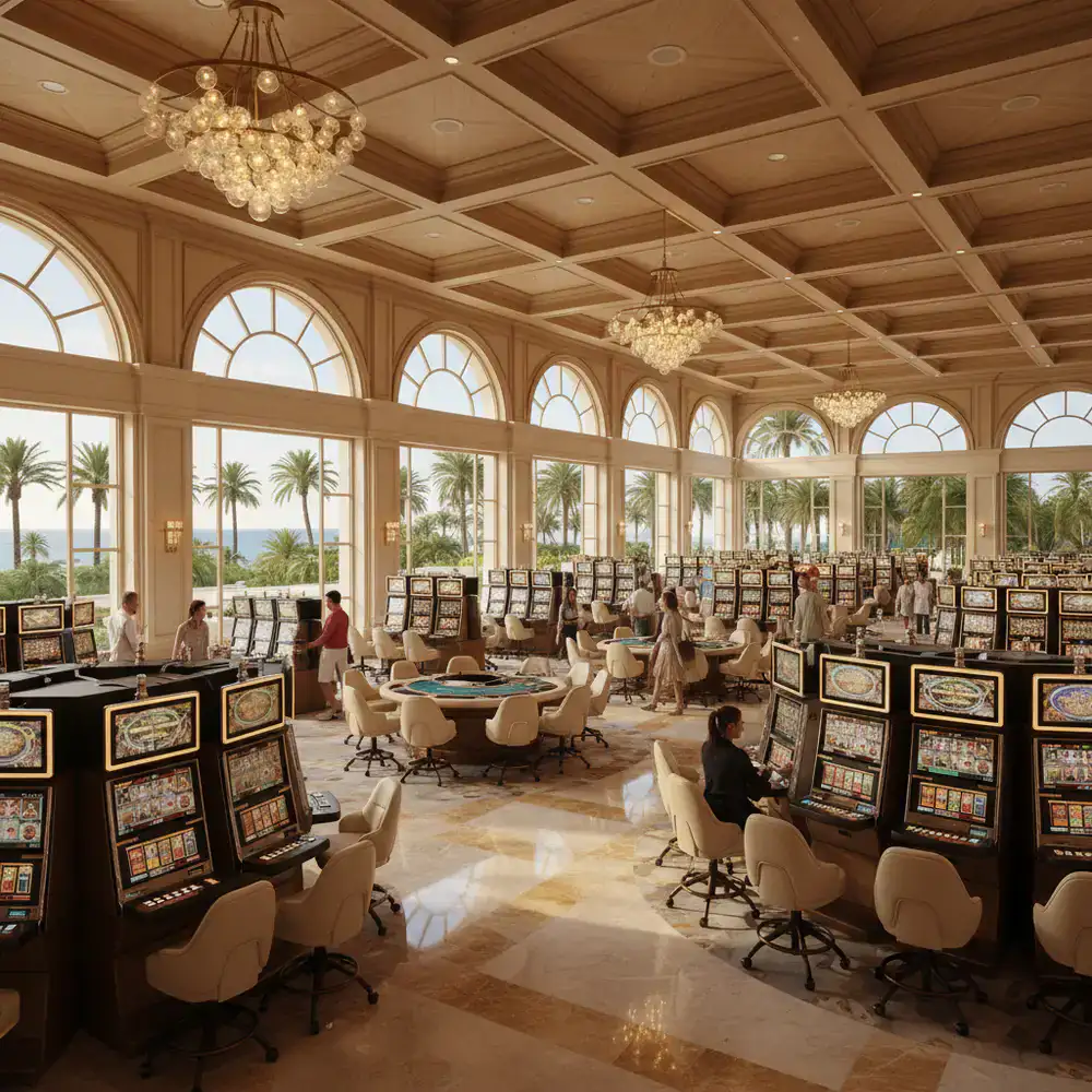 Wide architectural view of a resort gaming floor